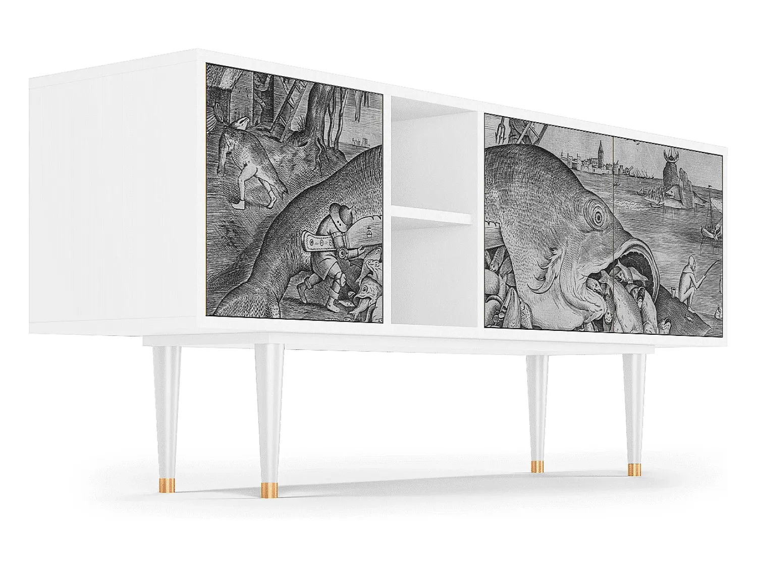 Móvel De Tv* Mueble de TV - 150х69х41 cm - T5 - Big Fish Eat Little, Branco Bege