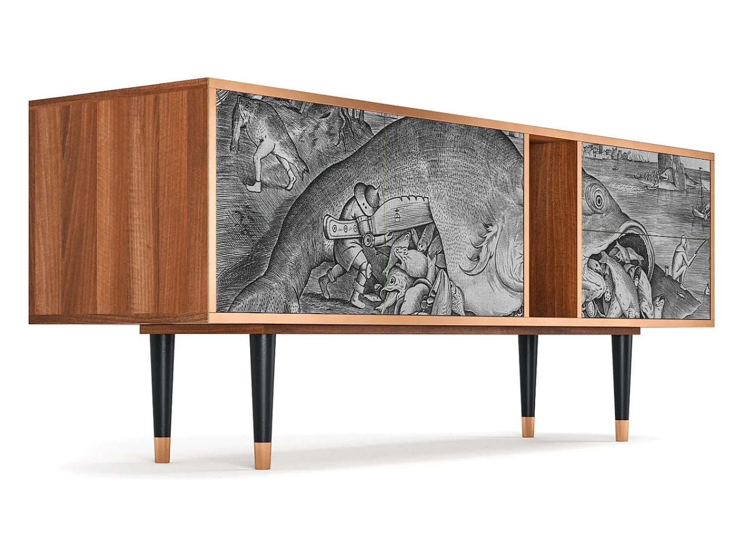 Móvel De Tv* Mueble de TV - 170х69х48 cm - T1 - Big Fish Eat Little, Nogueira Castanho