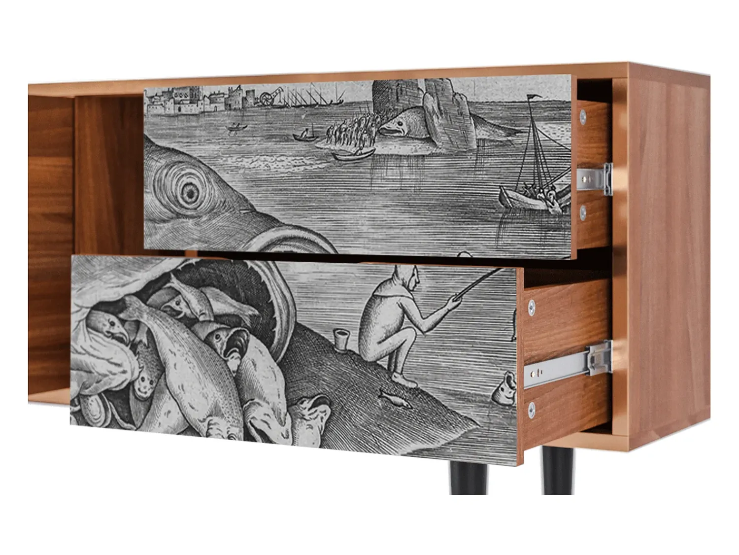 Móvel De Tv* Mueble de TV - 170х69х48 cm - T1 - Big Fish Eat Little, Nogueira Castanho