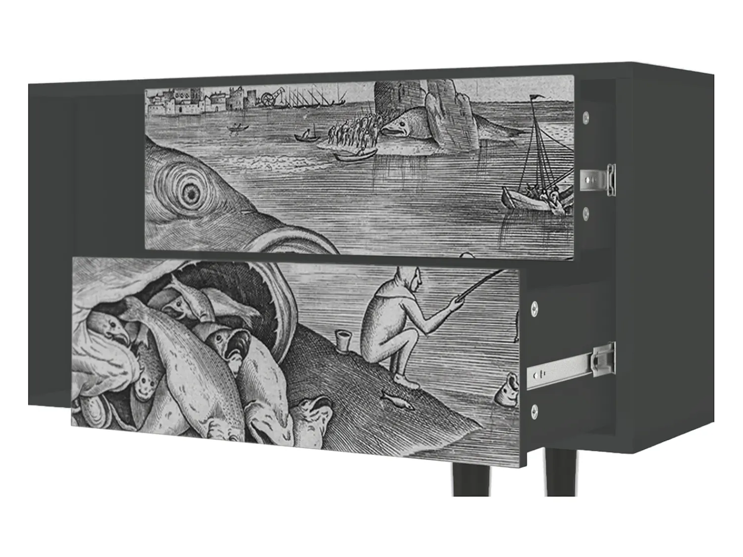 Móvel De Tv* Mueble de TV - 170х69х48 cm - T1 - Big Fish Eat Little, Antracite Cinza antracite