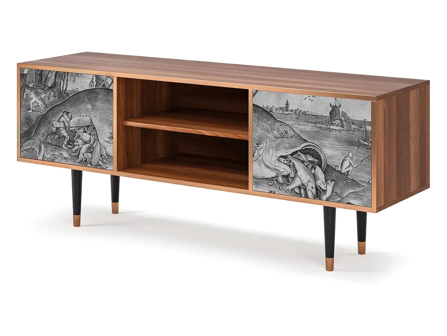 Móvel De Tv* Mueble de TV - 170х69х48 cm - T2 - Big Fish Eat Little, Nogueira Castanho