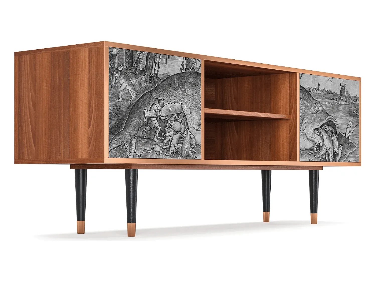Móvel De Tv* Mueble de TV - 170х69х48 cm - T2 - Big Fish Eat Little, Nogueira Castanho
