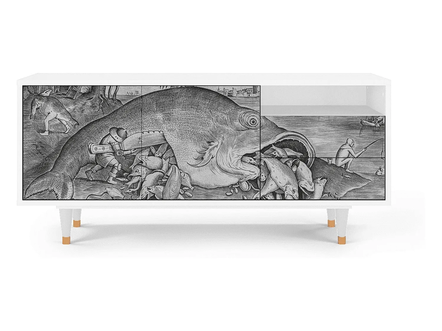 Móvel De Tv* Mueble de TV - 125х56х41 cm - T7 - Big Fish Eat Little, Branco Bege