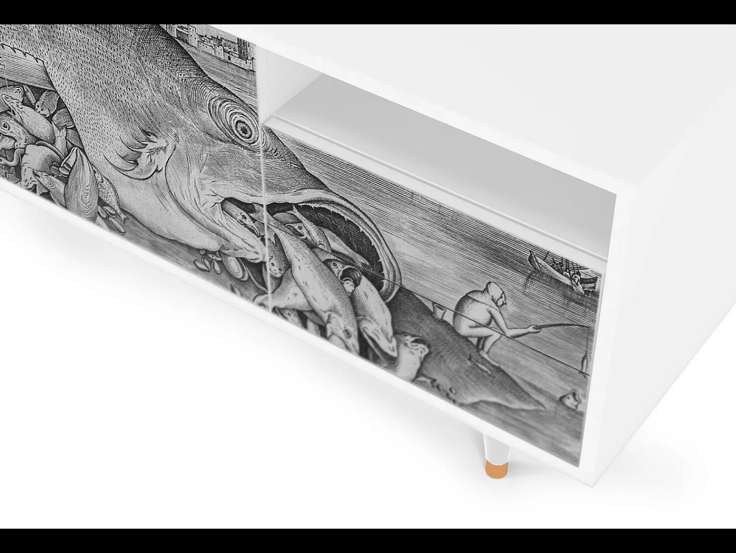 Móvel De Tv* Mueble de TV - 125х56х41 cm - T7 - Big Fish Eat Little, Branco Bege