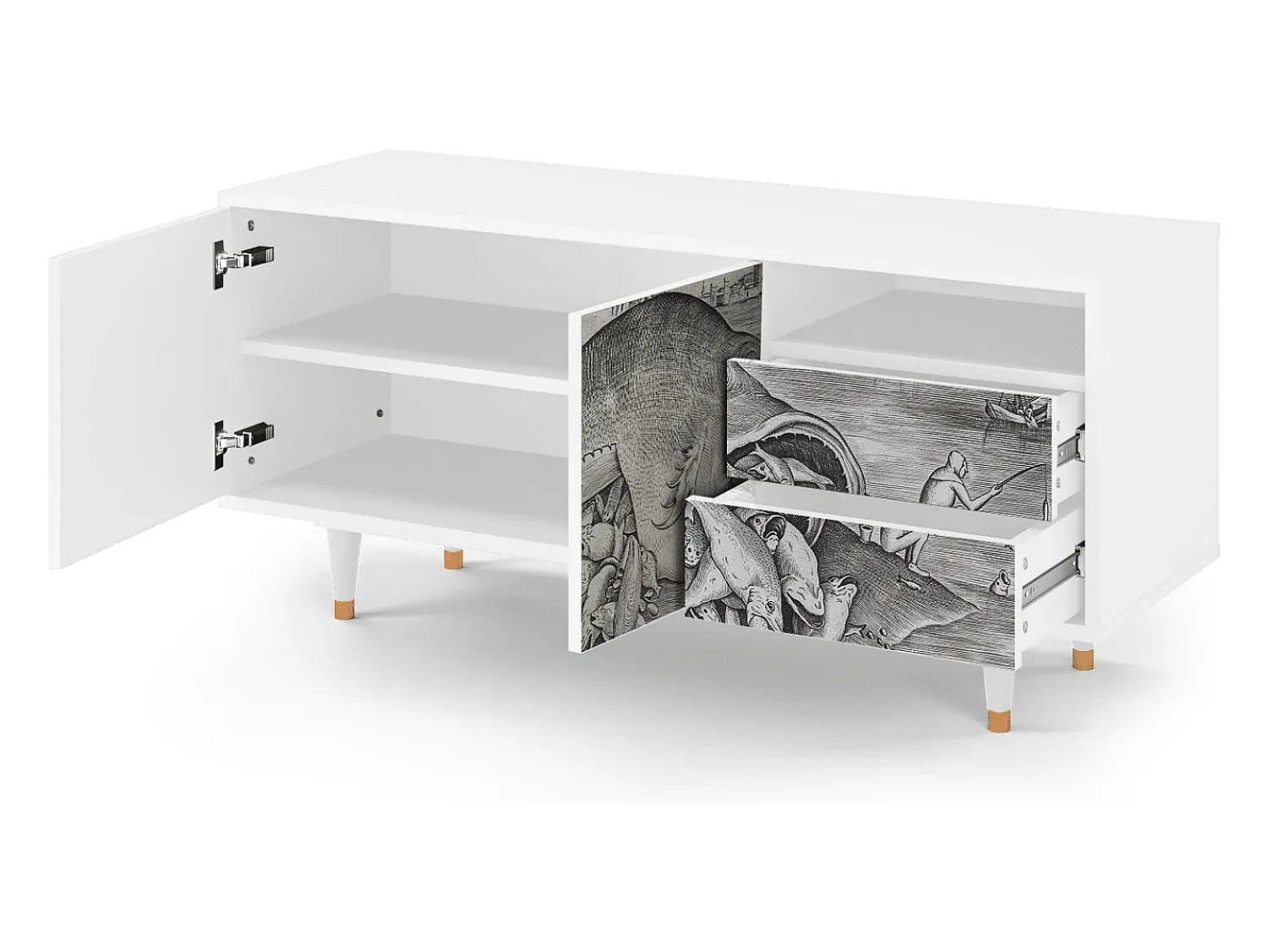 Móvel De Tv* Mueble de TV - 125х56х41 cm - T7 - Big Fish Eat Little, Branco Bege