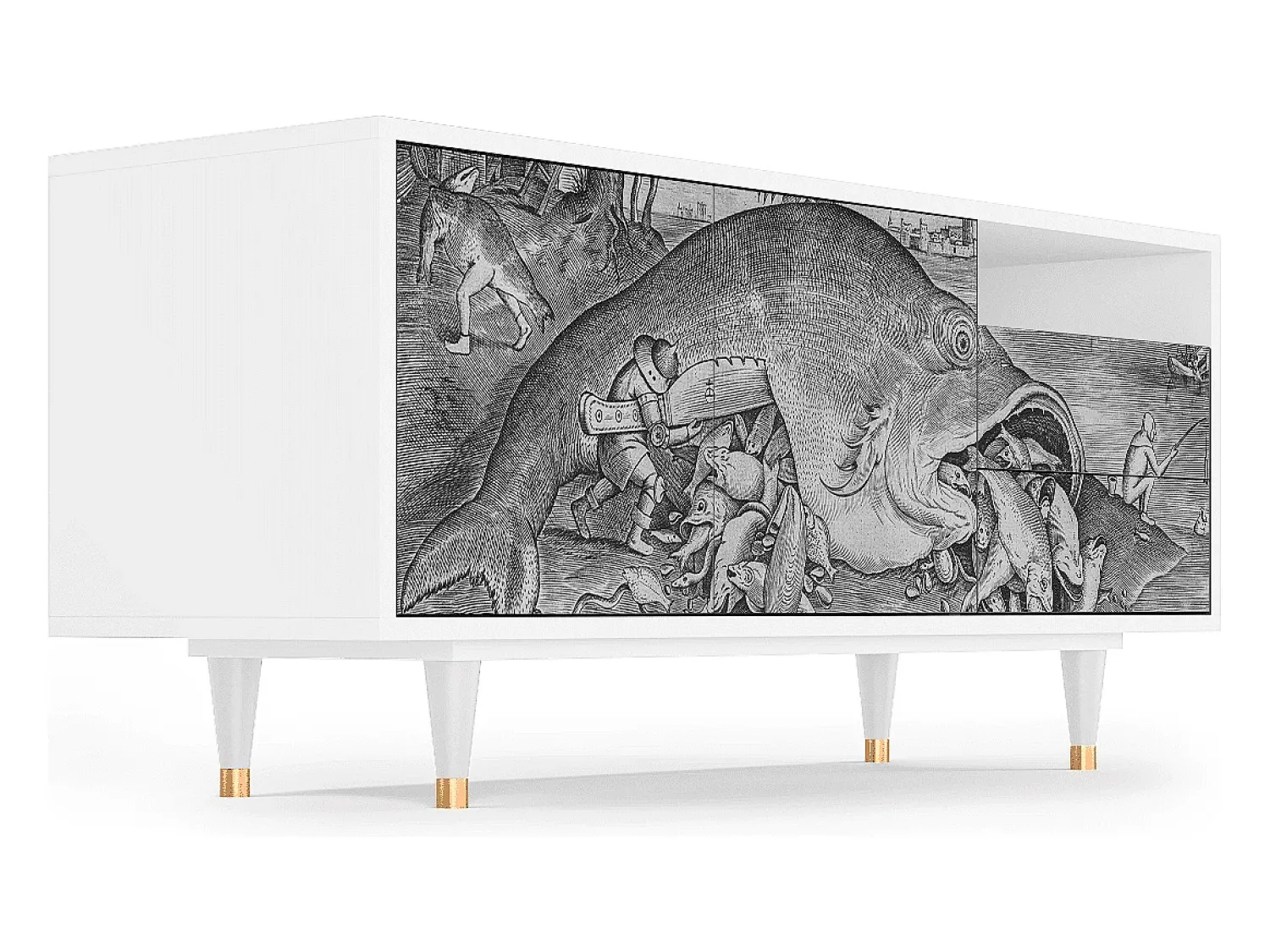 Móvel De Tv* Mueble de TV - 125х56х41 cm - T7 - Big Fish Eat Little, Branco Bege