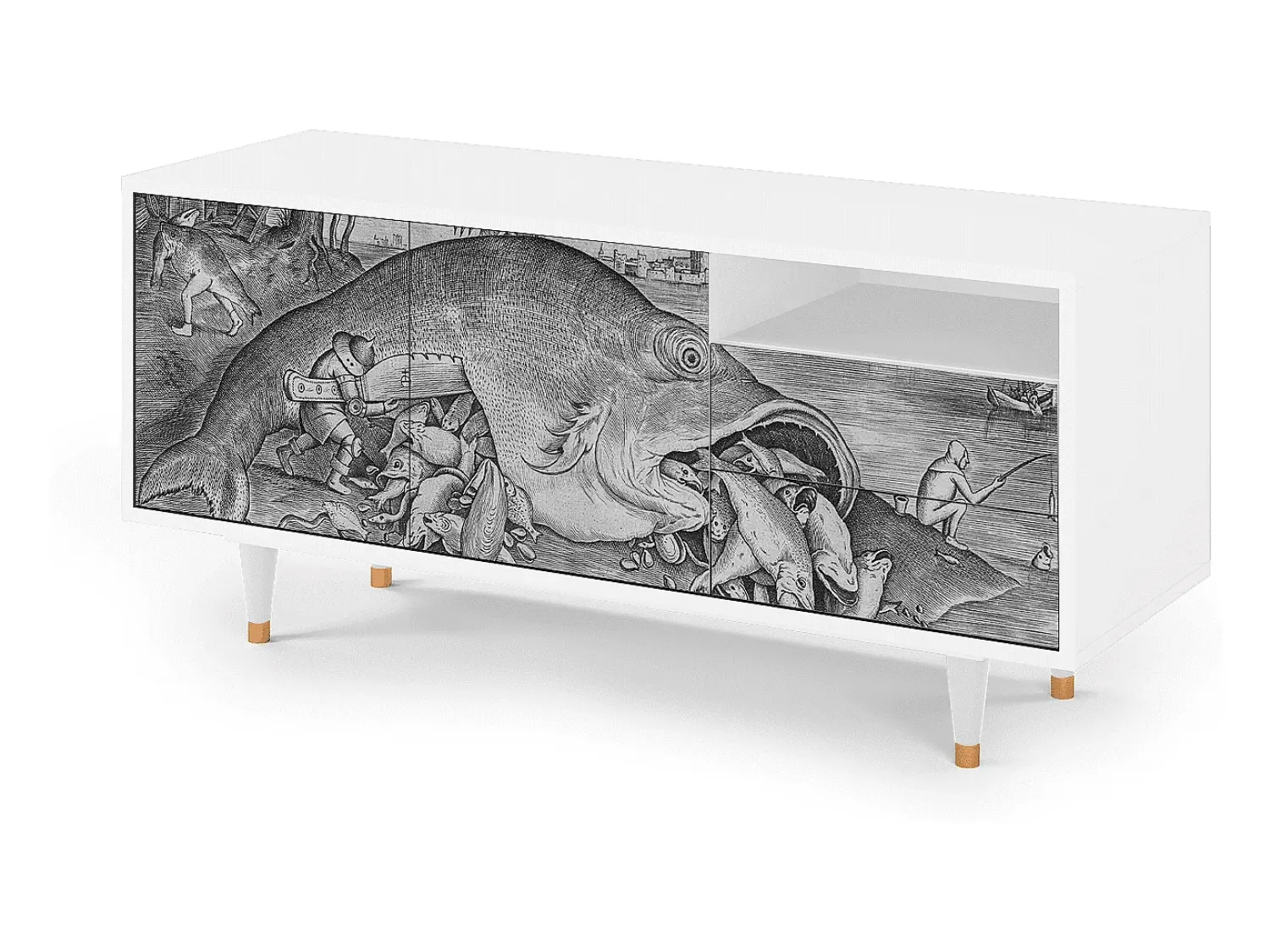 Móvel De Tv* Mueble de TV - 125х56х41 cm - T7 - Big Fish Eat Little, Branco Bege
