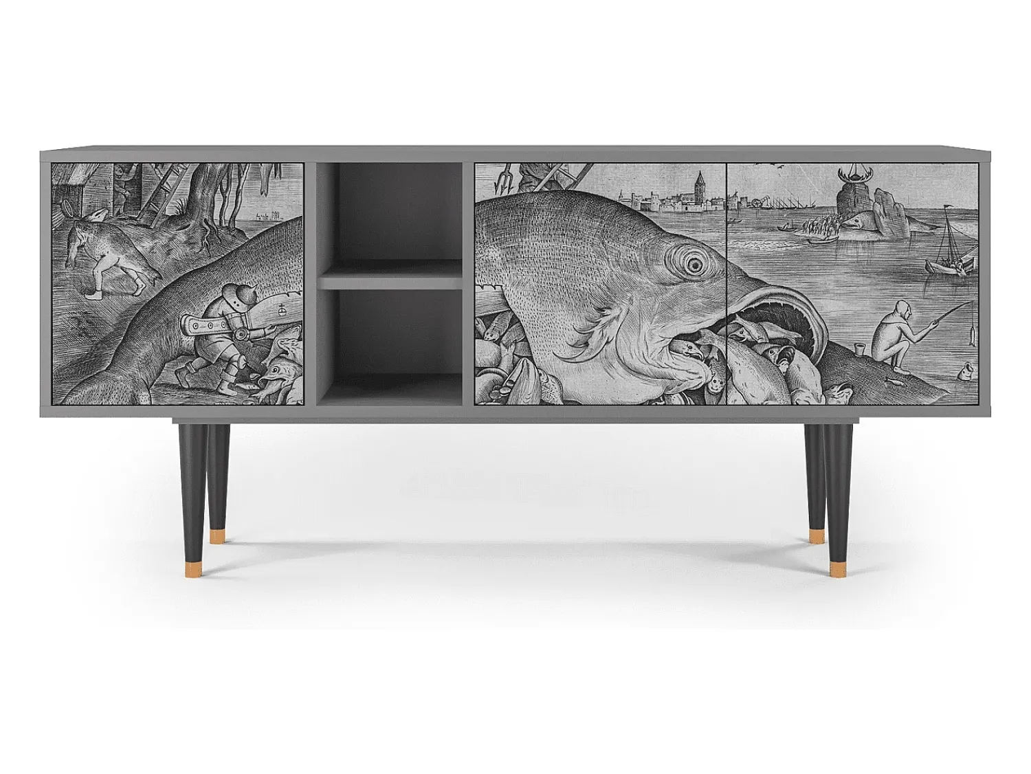 Best Mueble de TV - 150х69х41 cm - T5 - Big Fish Eat Little, Cinza Cinzento