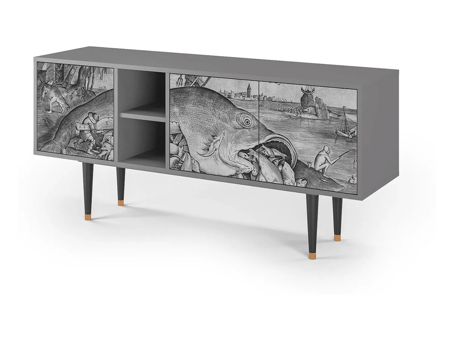 Best Mueble de TV - 150х69х41 cm - T5 - Big Fish Eat Little, Cinza Cinzento