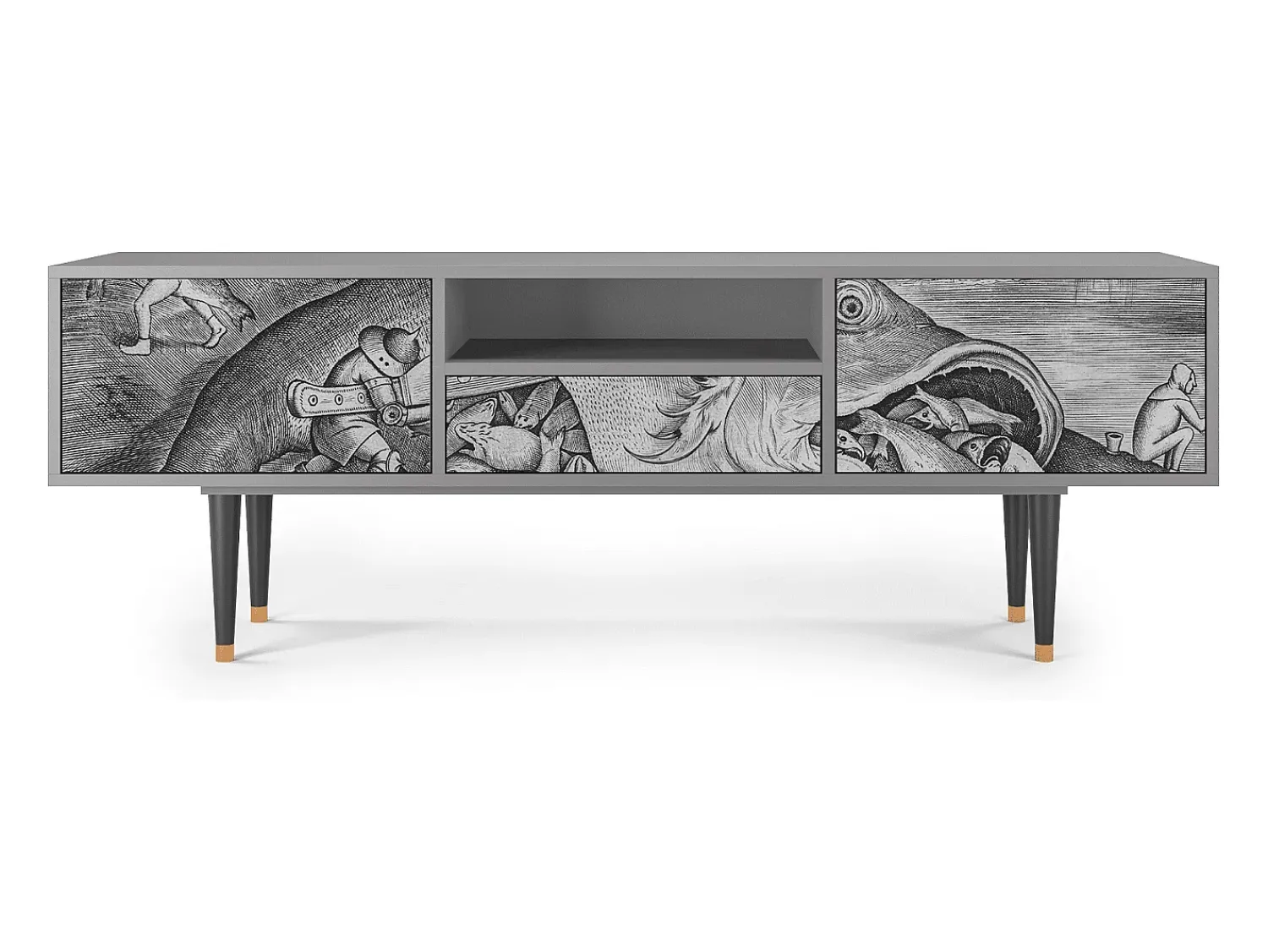 Clearance Mueble de TV - 170х59х41 cm - T6 - Big Fish Eat Little, Cinza Cinzento