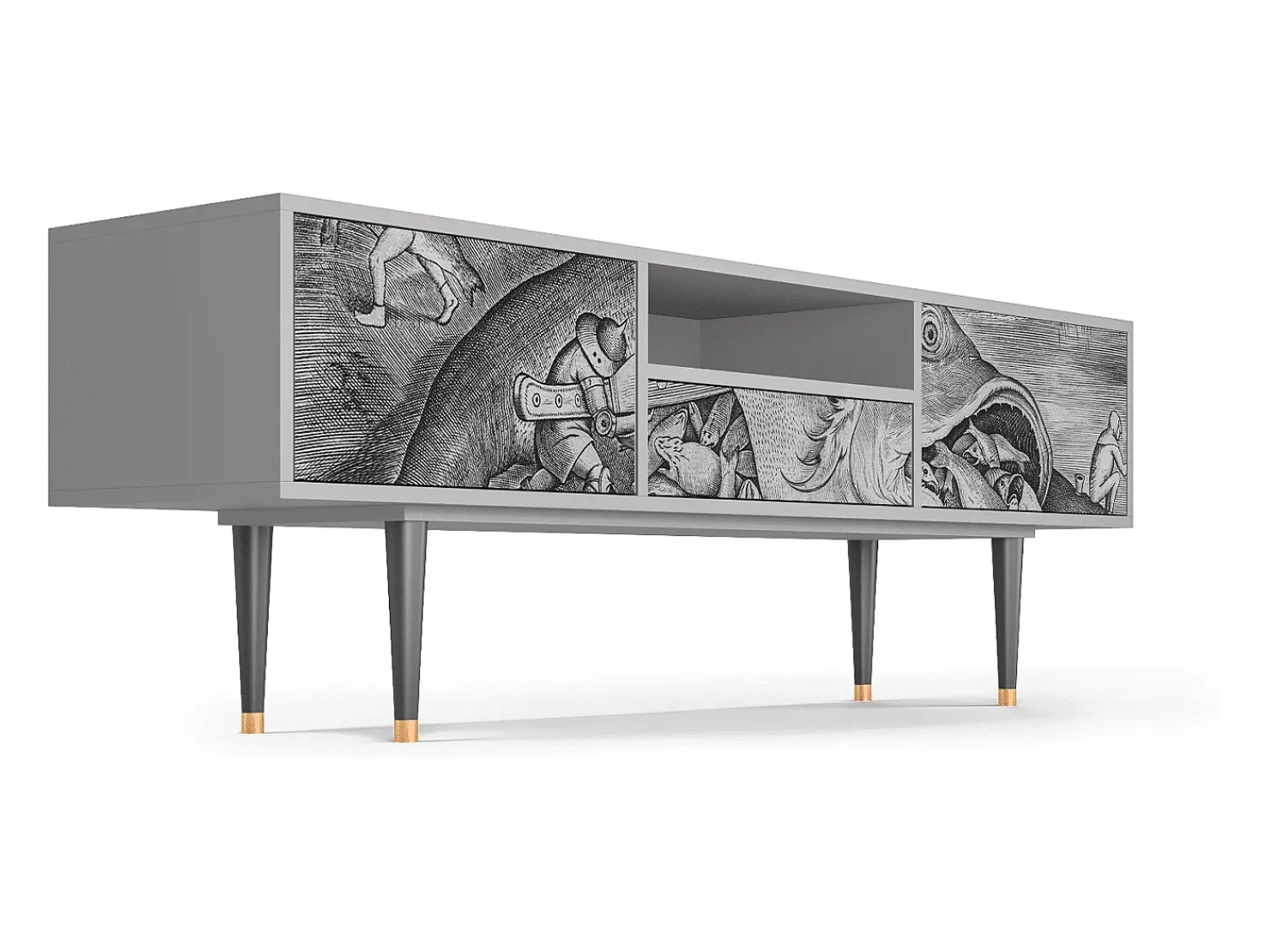 Clearance Mueble de TV - 170х59х41 cm - T6 - Big Fish Eat Little, Cinza Cinzento