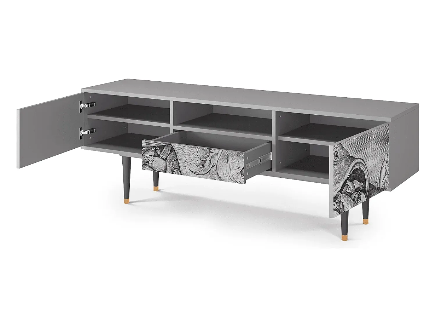 Clearance Mueble de TV - 170х59х41 cm - T6 - Big Fish Eat Little, Cinza Cinzento
