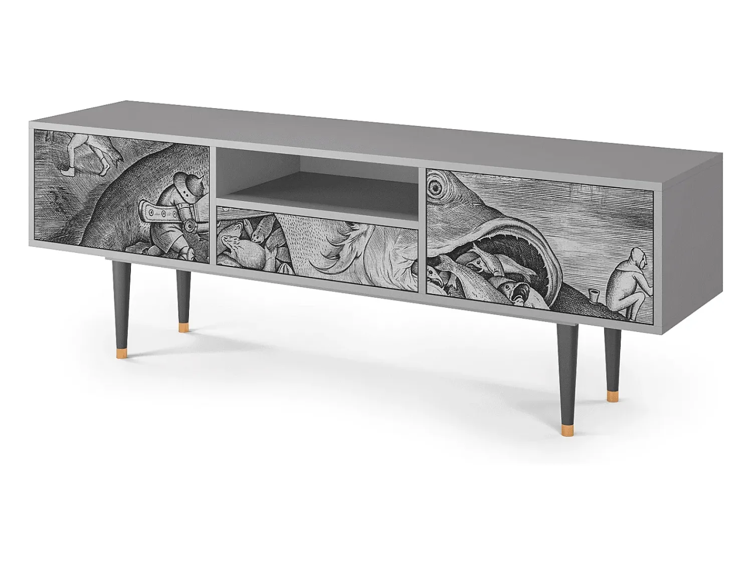 Clearance Mueble de TV - 170х59х41 cm - T6 - Big Fish Eat Little, Cinza Cinzento