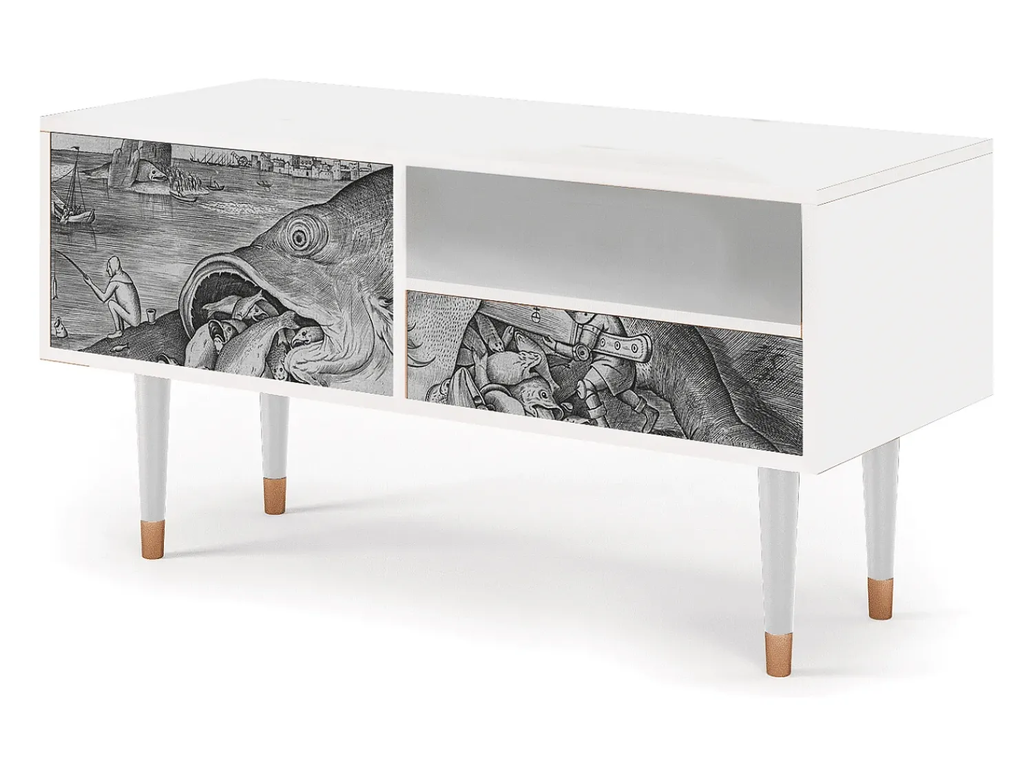 Best Mueble de TV - 115х59х48 cm - T3 - Big Fish Eat Little, Branco Bege