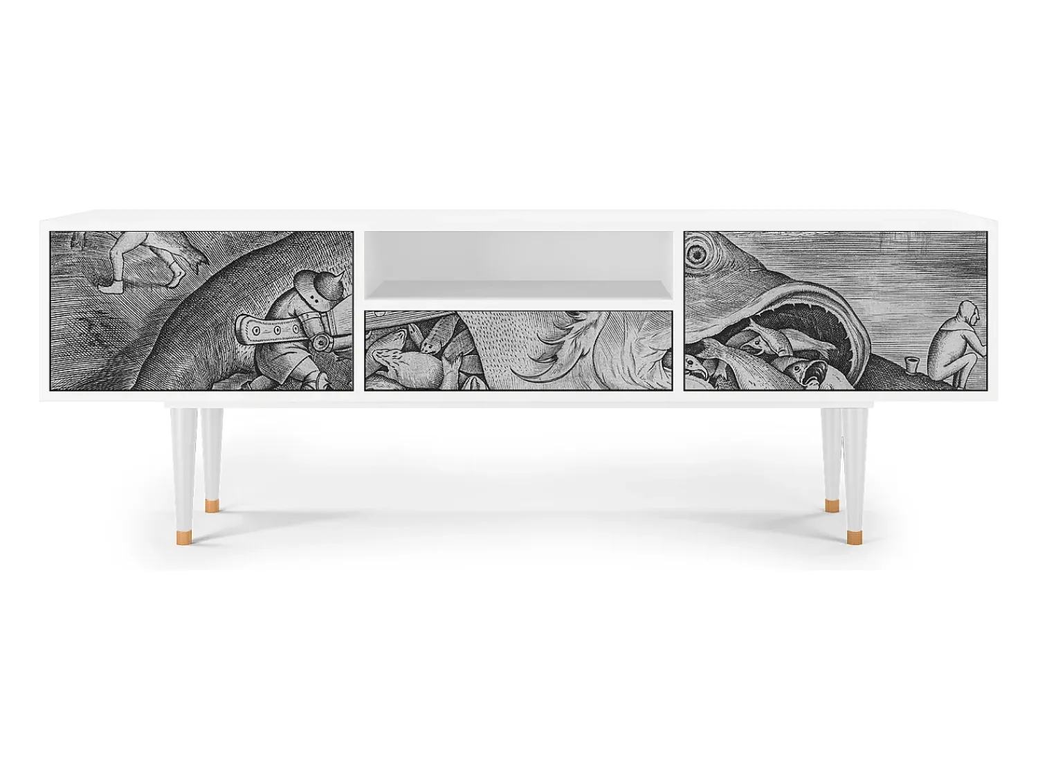 Móvel De Tv| Mueble de TV - 170х59х41 cm - T6 - Big Fish Eat Little, Branco Bege
