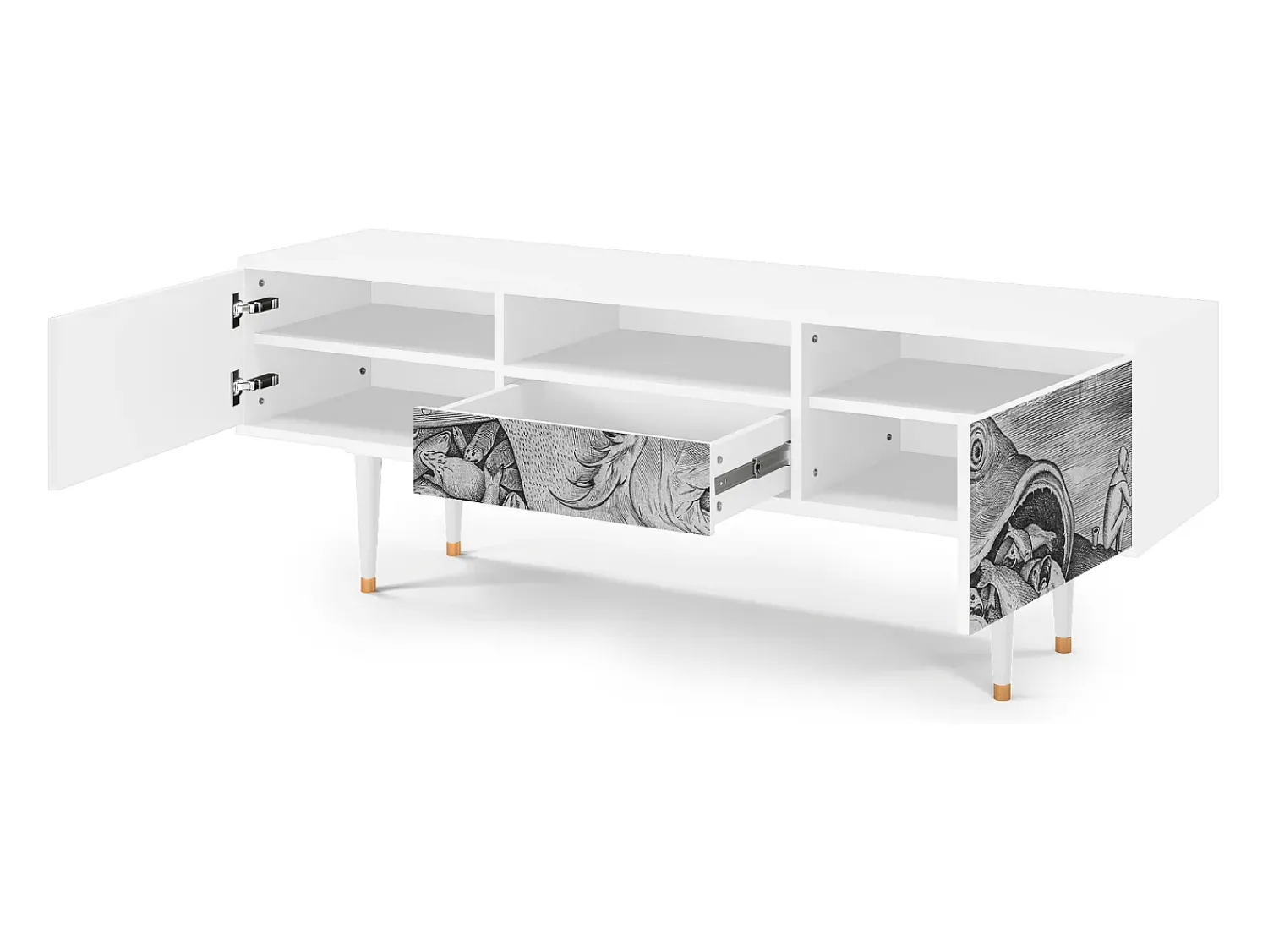 Móvel De Tv| Mueble de TV - 170х59х41 cm - T6 - Big Fish Eat Little, Branco Bege