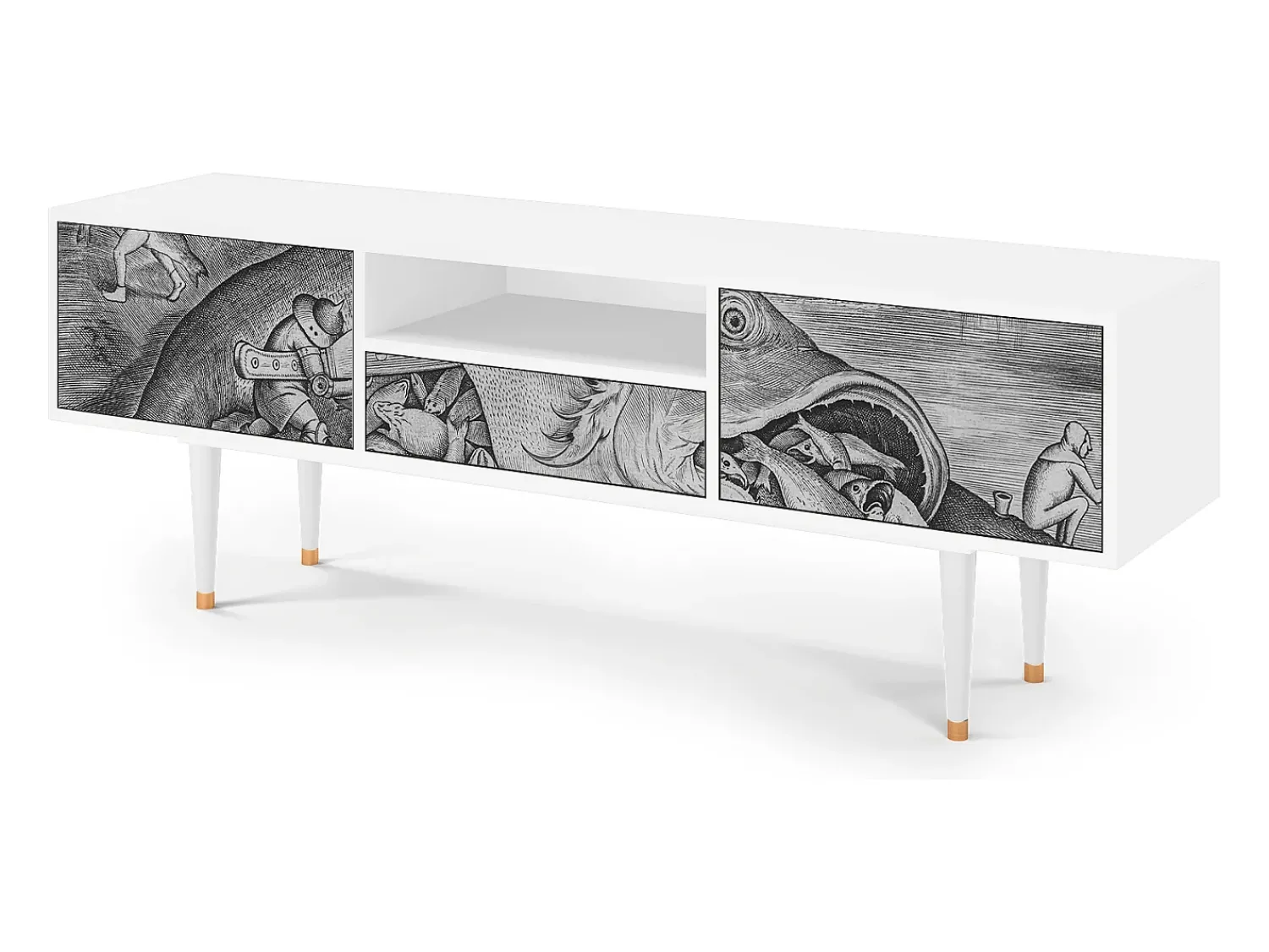Móvel De Tv| Mueble de TV - 170х59х41 cm - T6 - Big Fish Eat Little, Branco Bege