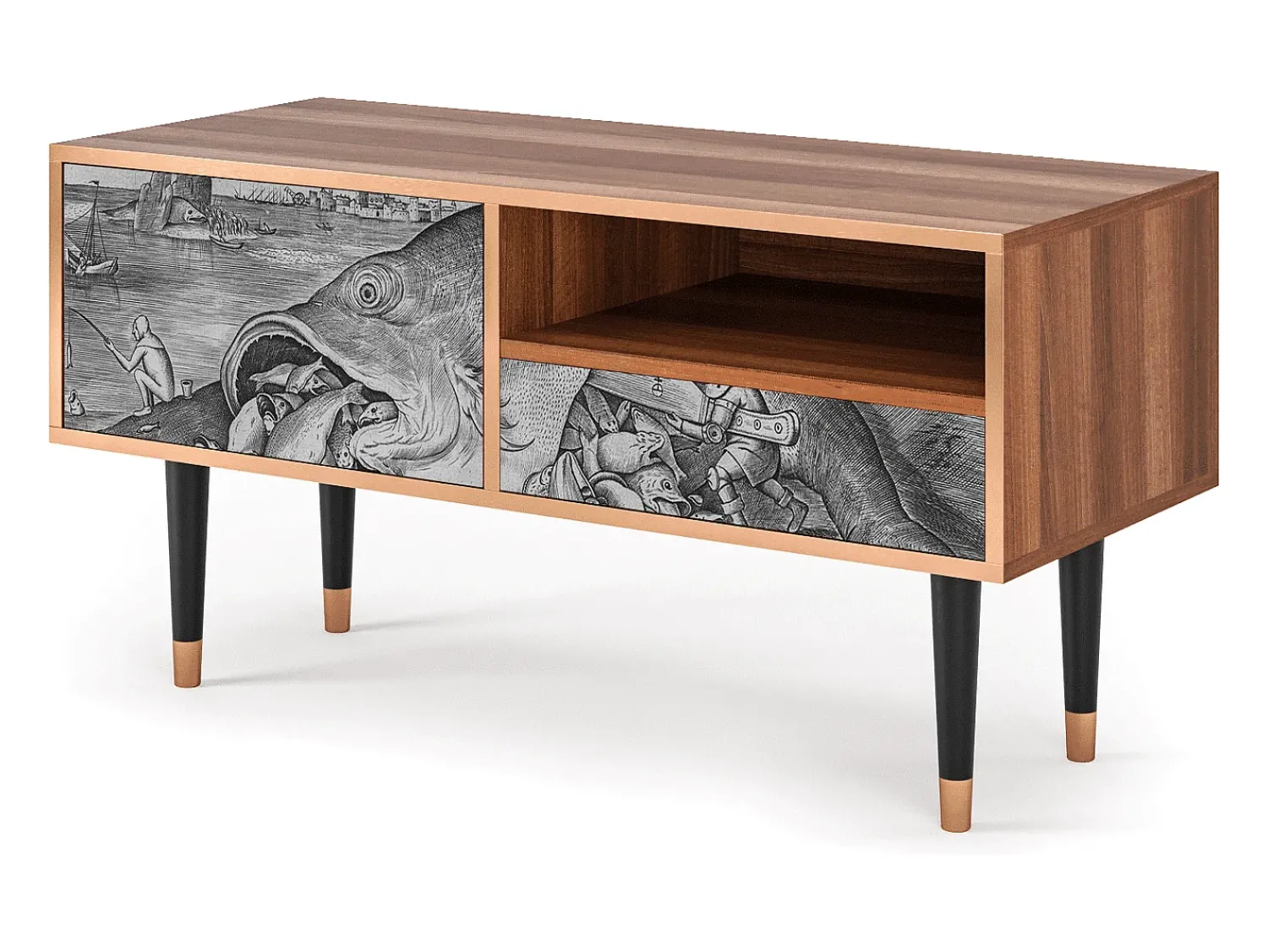 Móvel De Tv* Mueble de TV - 115х59х48 cm - T3 - Big Fish Eat Little, Nogueira Castanho
