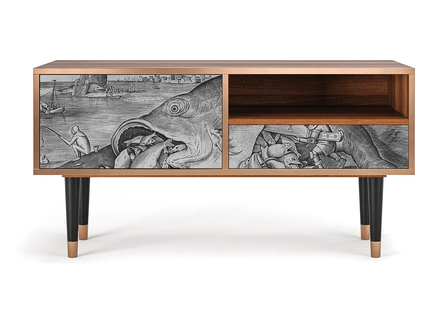 Móvel De Tv* Mueble de TV - 115х59х48 cm - T3 - Big Fish Eat Little, Nogueira Castanho