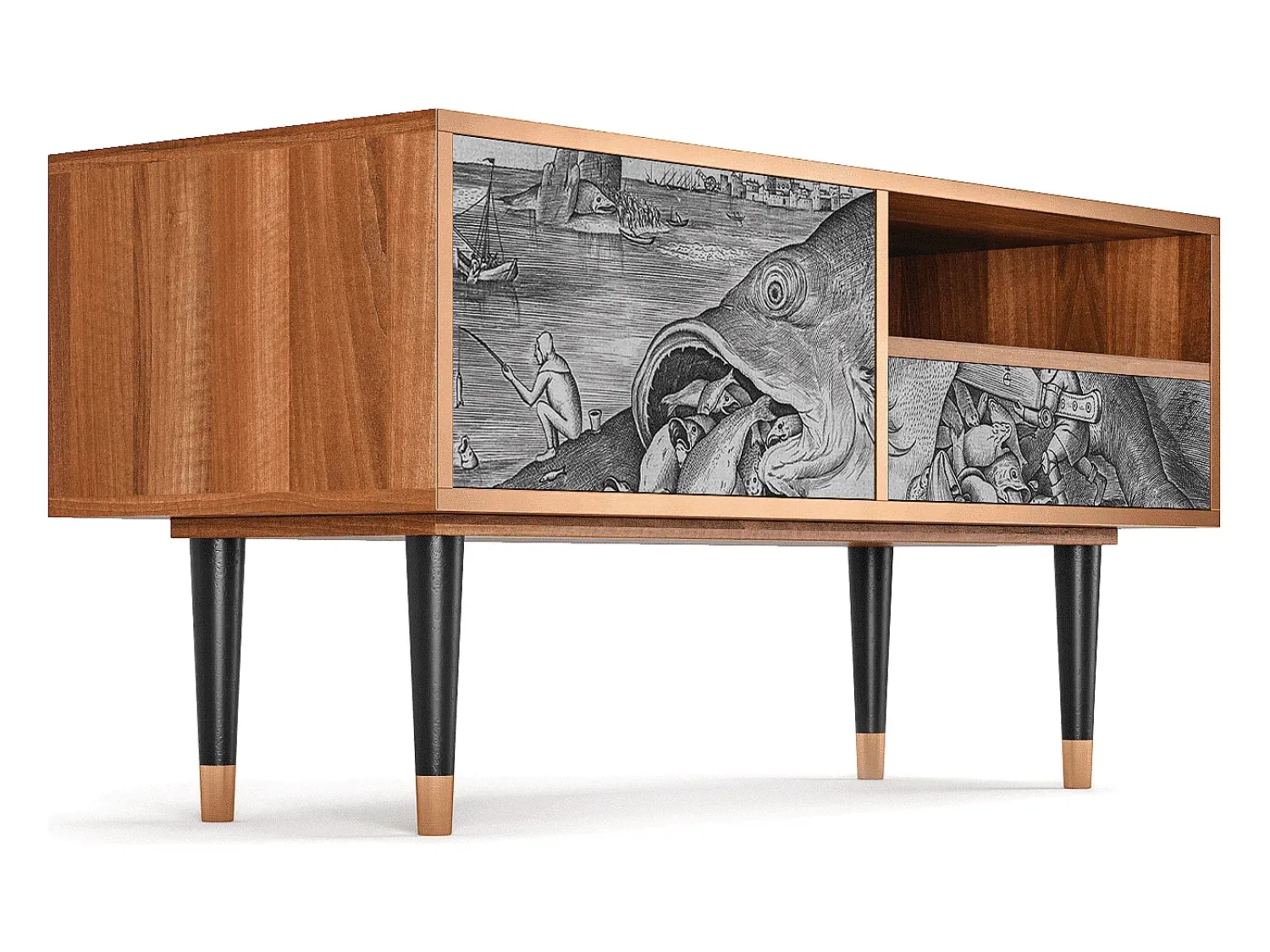 Móvel De Tv* Mueble de TV - 115х59х48 cm - T3 - Big Fish Eat Little, Nogueira Castanho