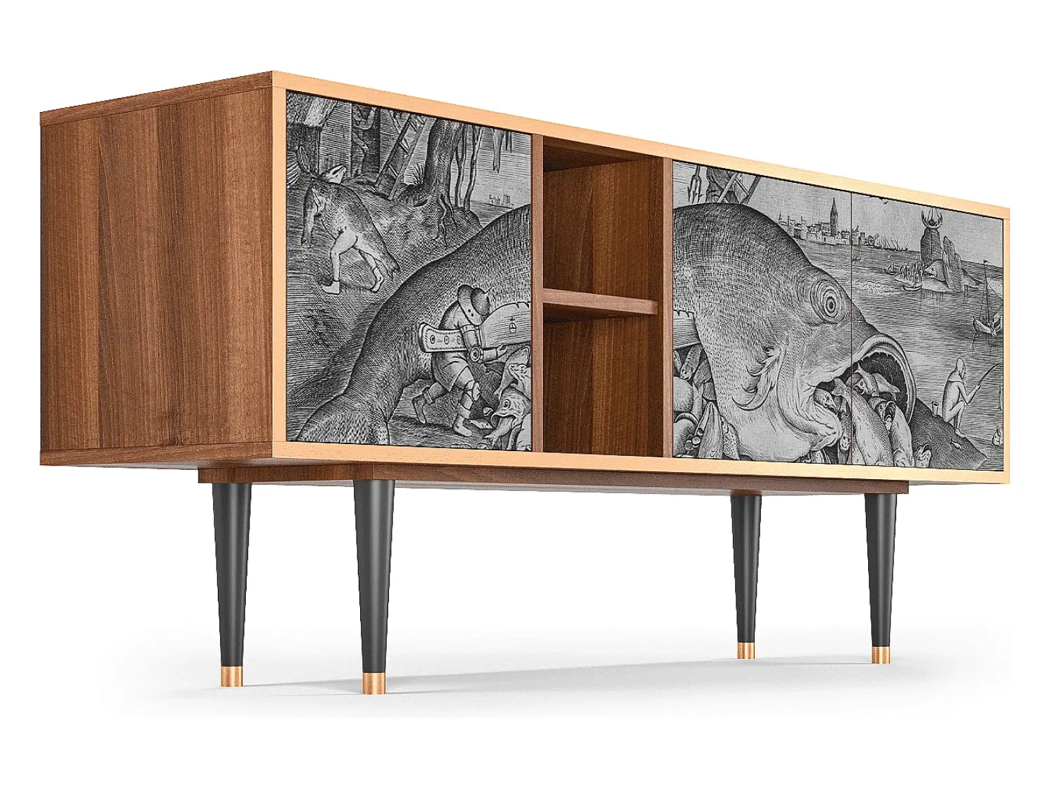 Móvel De Tv| Mueble de TV - 150х69х41 cm - T5 - Big Fish Eat Little, Nogueira Castanho