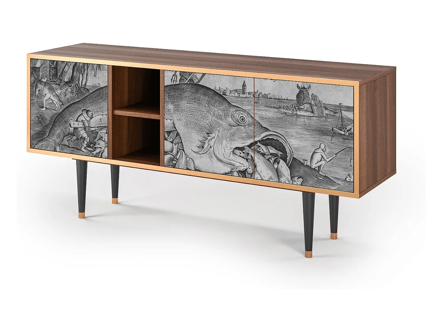 Móvel De Tv| Mueble de TV - 150х69х41 cm - T5 - Big Fish Eat Little, Nogueira Castanho