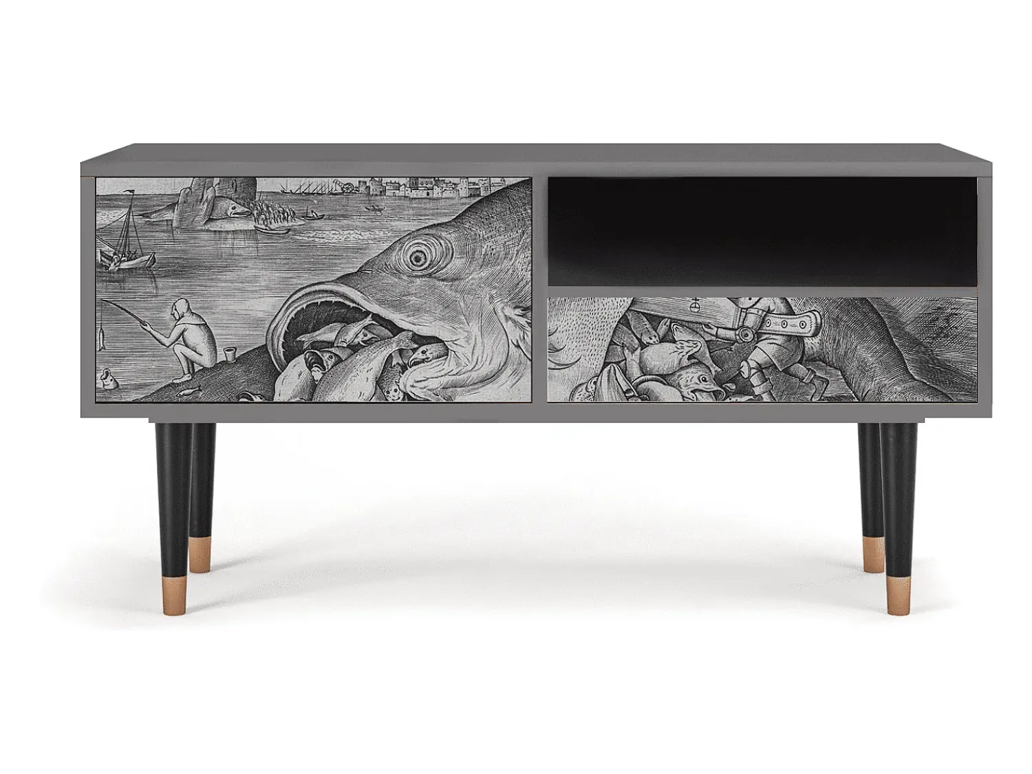 Móvel De Tv* Mueble de TV - 115х59х48 cm - T3 - Big Fish Eat Little, Areia Bege