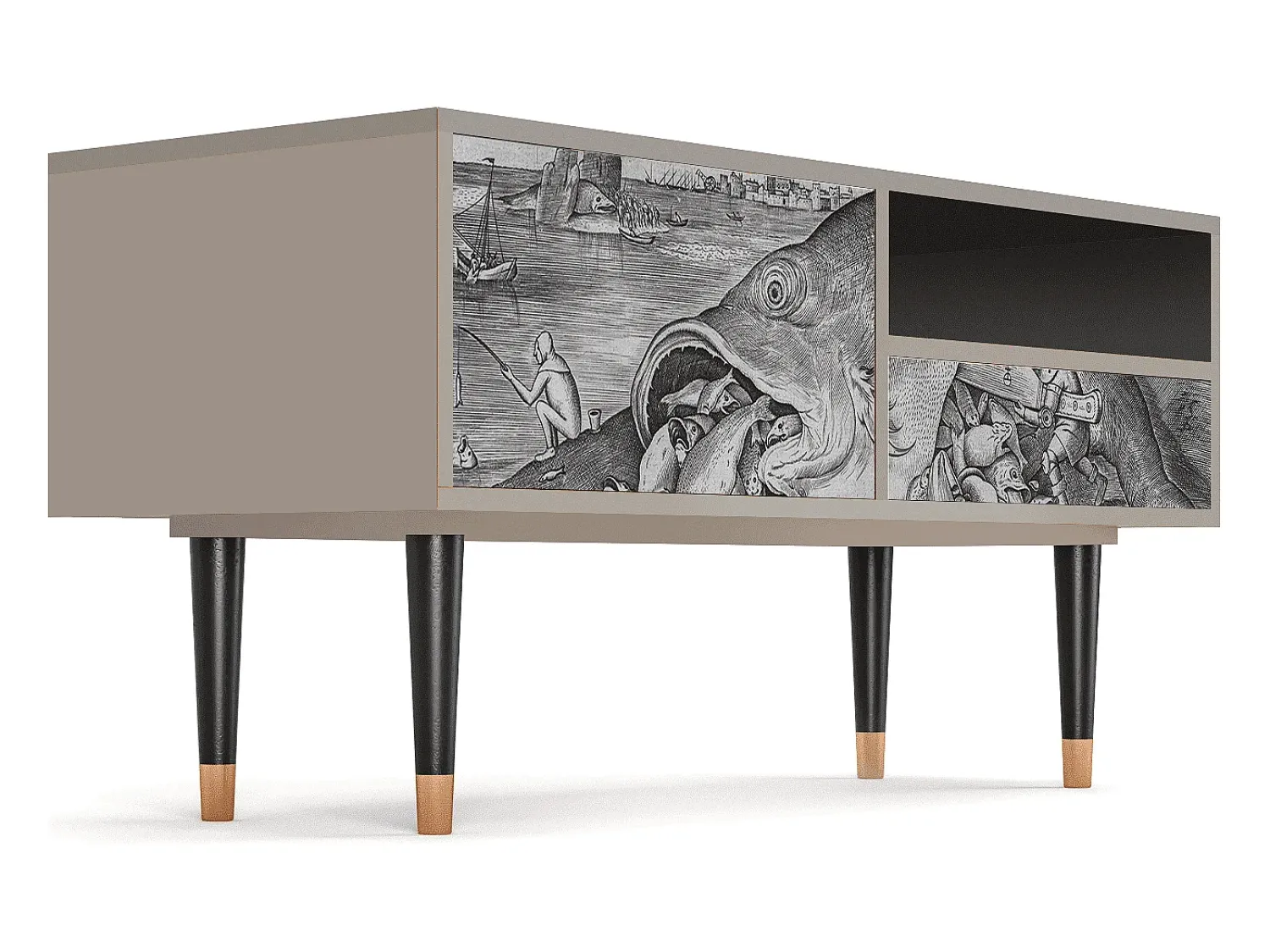 Móvel De Tv* Mueble de TV - 115х59х48 cm - T3 - Big Fish Eat Little, Areia Bege