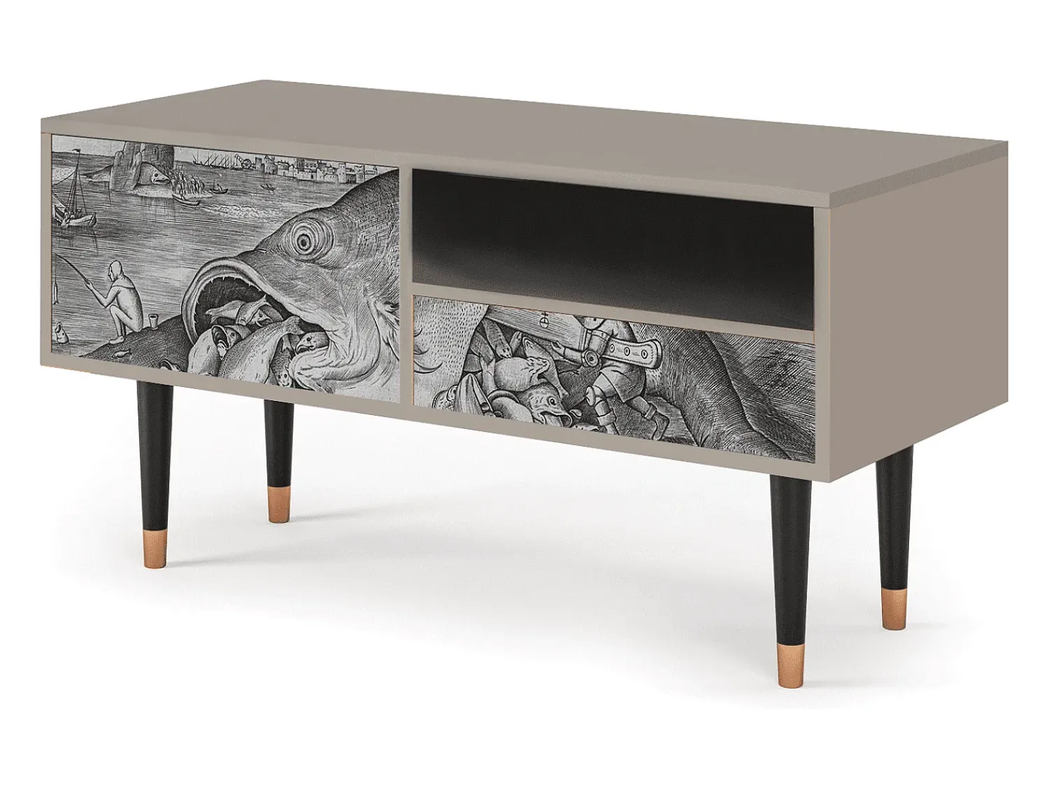 Móvel De Tv* Mueble de TV - 115х59х48 cm - T3 - Big Fish Eat Little, Areia Bege