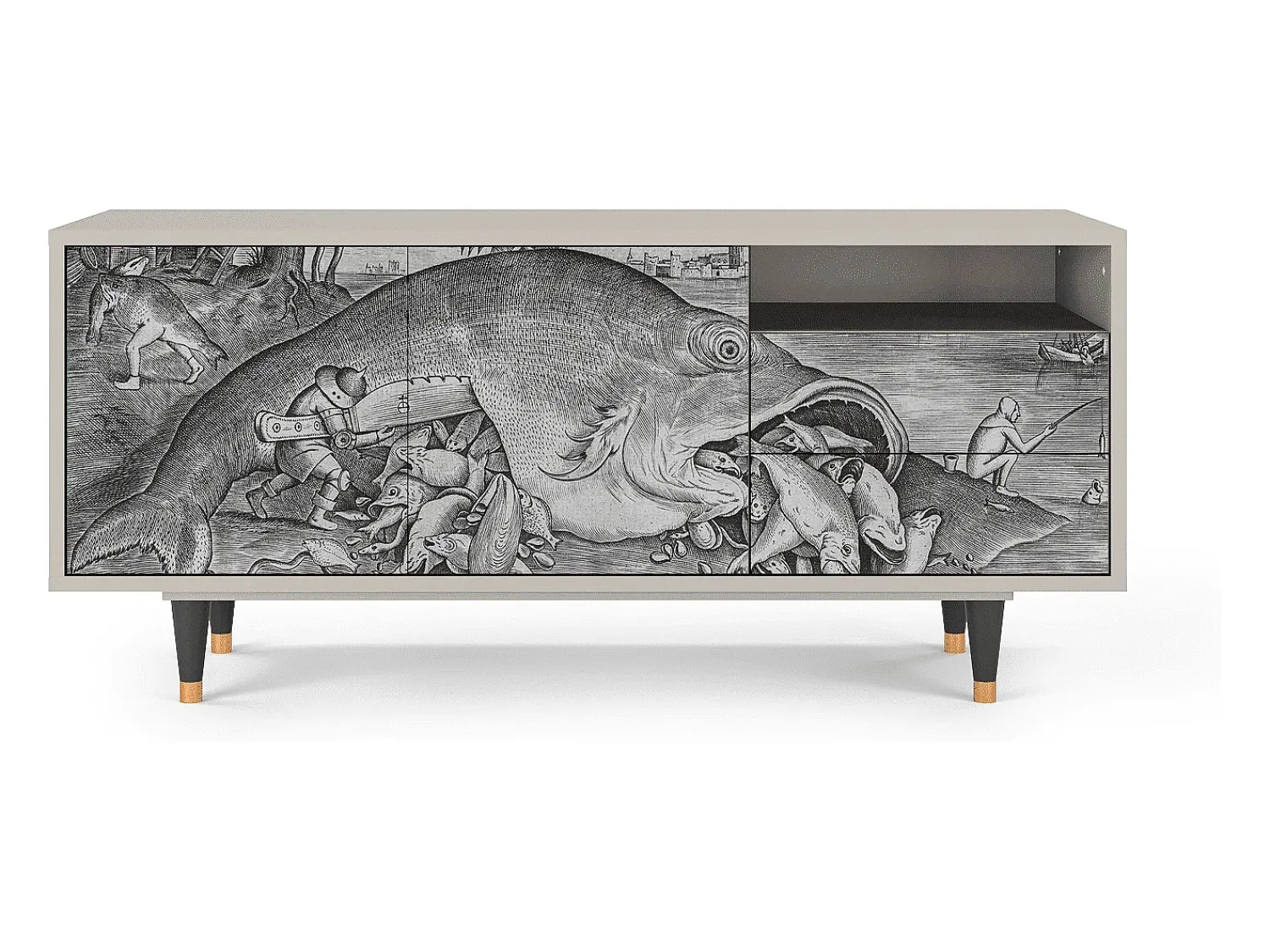 Móvel De Tv| Mueble de TV - 125х56х41 cm - T7 - Big Fish Eat Little, Areia Bege