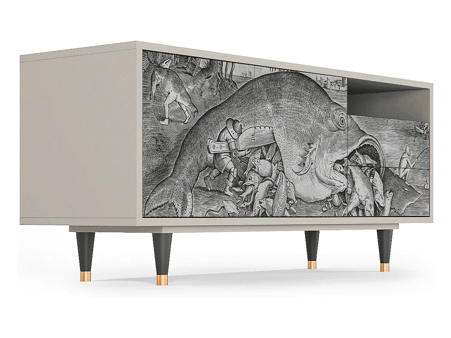 Móvel De Tv| Mueble de TV - 125х56х41 cm - T7 - Big Fish Eat Little, Areia Bege