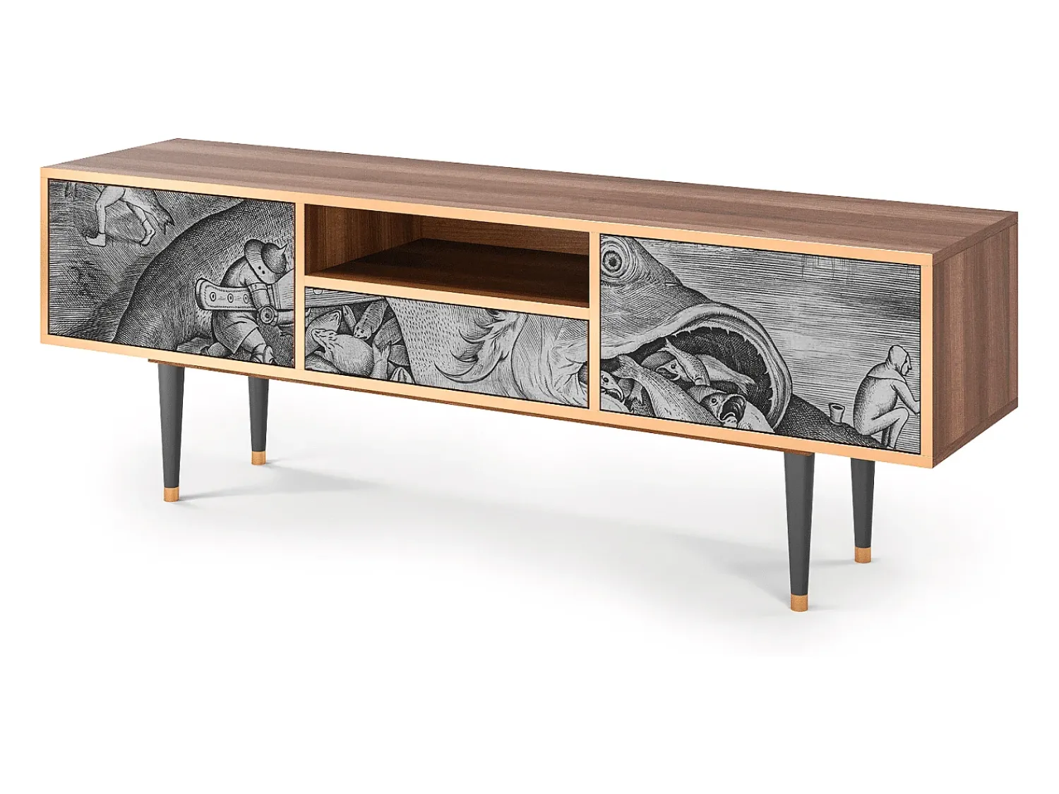 Móvel De Tv* Mueble de TV - 170х59х41 cm - T6 - Big Fish Eat Little, Nogueira Castanho