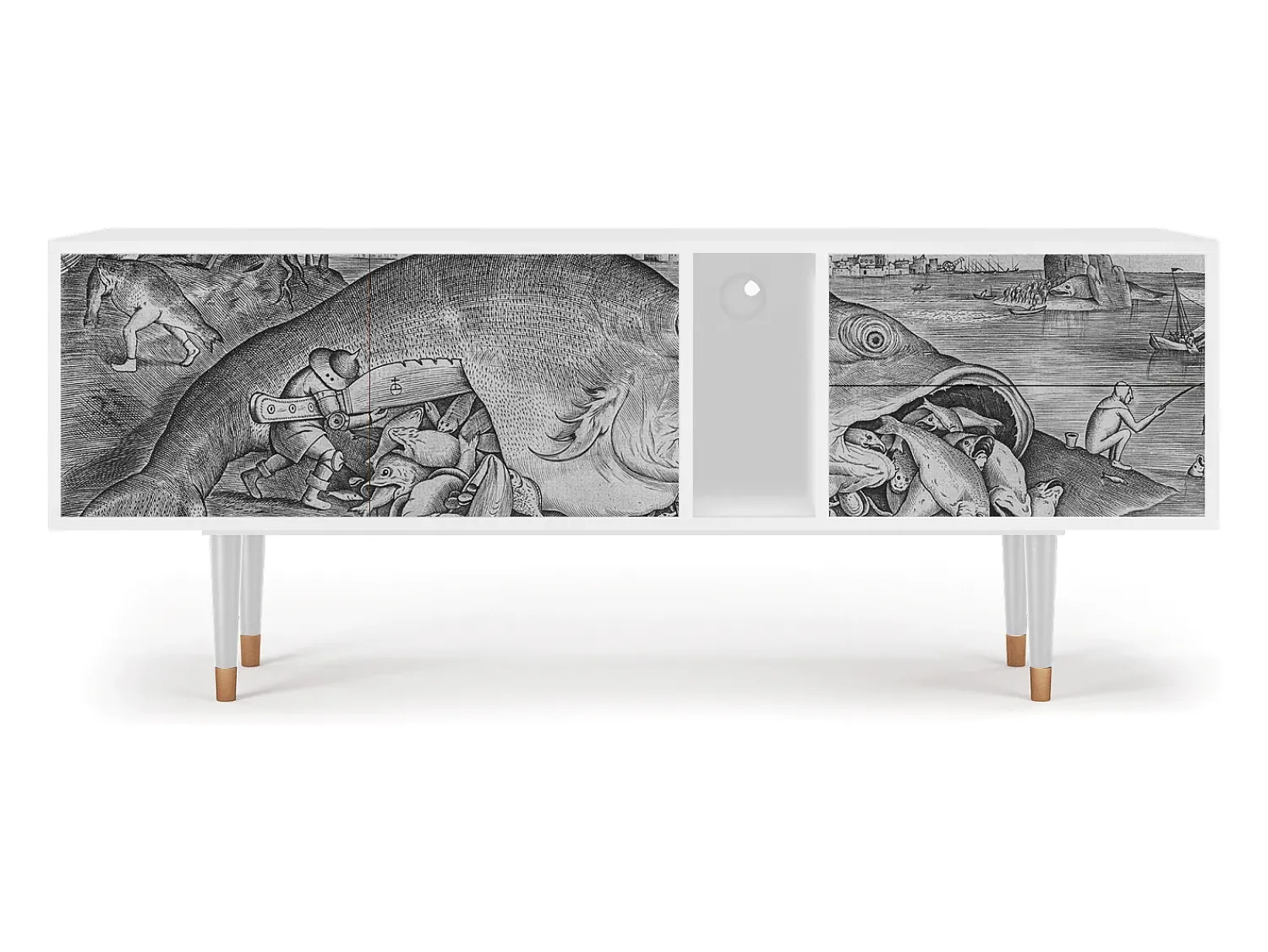 Móvel De Tv* Mueble de TV - 170х69х48 cm - T1 - Big Fish Eat Little, Branco Bege