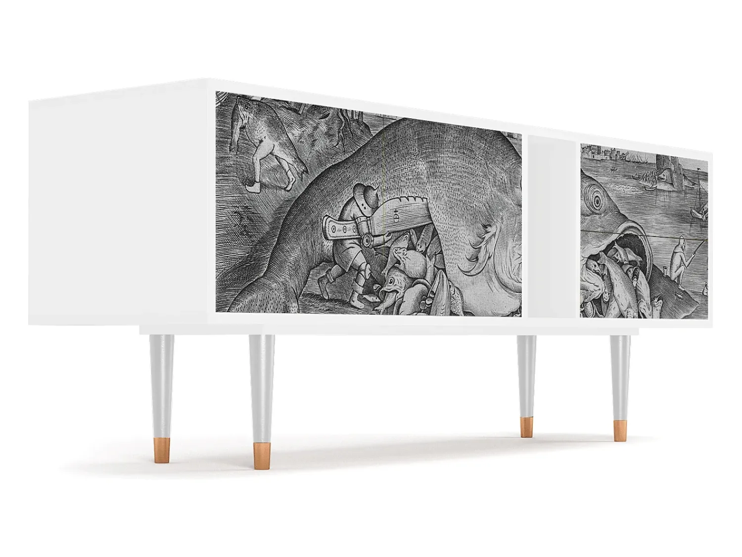 Móvel De Tv* Mueble de TV - 170х69х48 cm - T1 - Big Fish Eat Little, Branco Bege