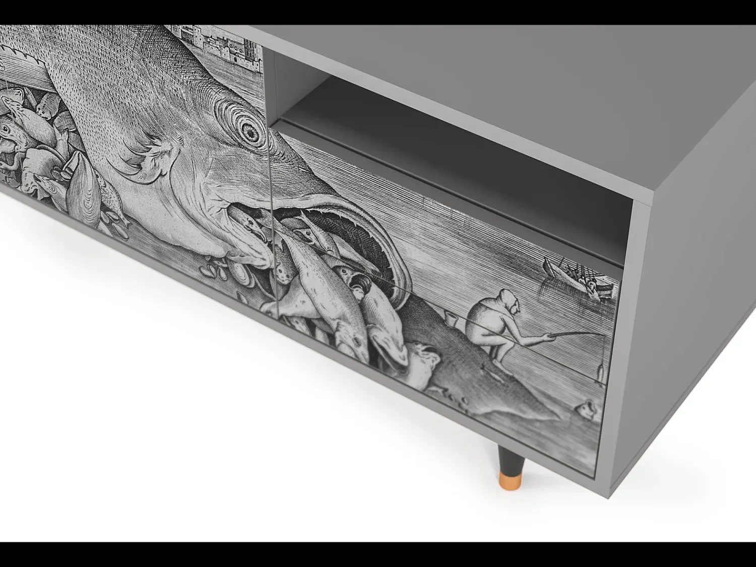 Móvel De Tv* Mueble de TV - 125х56х41 cm - T7 - Big Fish Eat Little, Cinza Cinzento