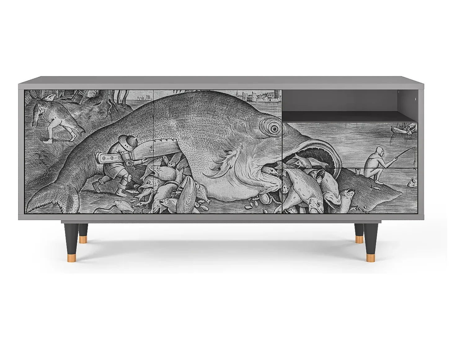 Móvel De Tv* Mueble de TV - 125х56х41 cm - T7 - Big Fish Eat Little, Cinza Cinzento