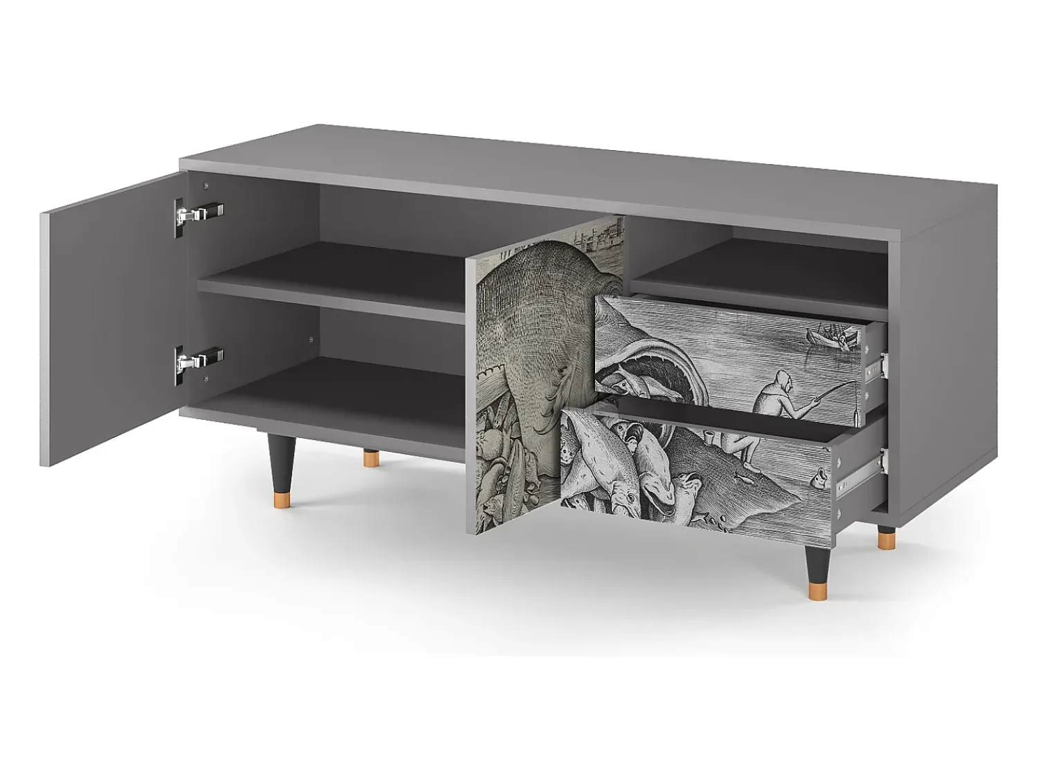 Móvel De Tv* Mueble de TV - 125х56х41 cm - T7 - Big Fish Eat Little, Cinza Cinzento