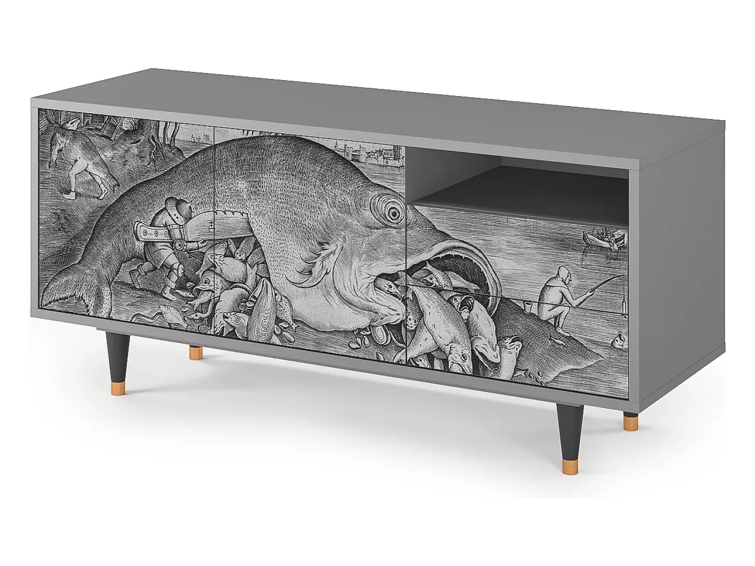 Móvel De Tv* Mueble de TV - 125х56х41 cm - T7 - Big Fish Eat Little, Cinza Cinzento