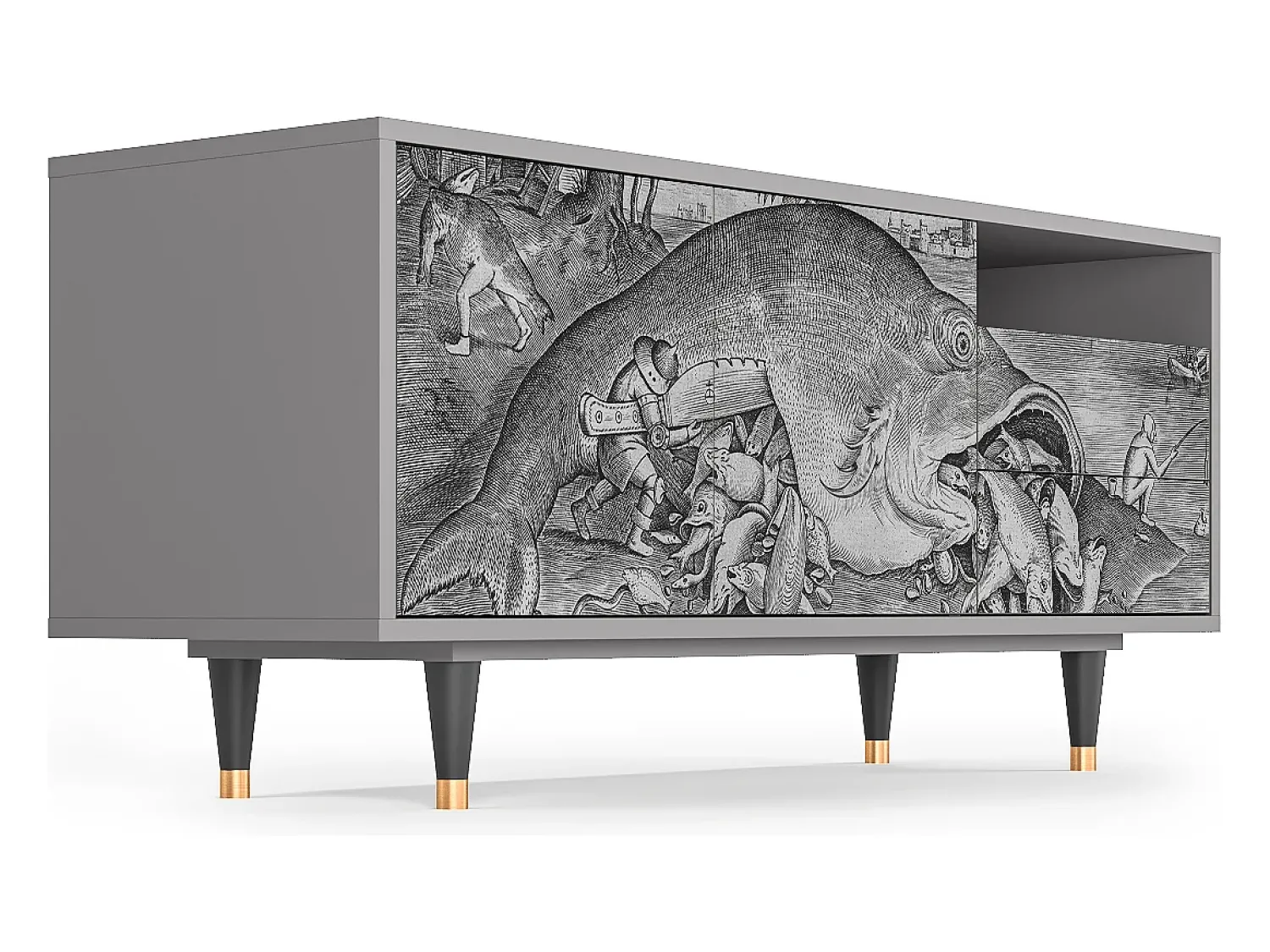 Móvel De Tv* Mueble de TV - 125х56х41 cm - T7 - Big Fish Eat Little, Cinza Cinzento