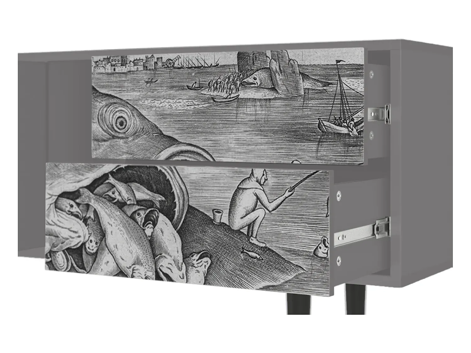Móvel De Tv* Mueble de TV - 170х69х48 cm - T1 - Big Fish Eat Little, Cinza Cinzento