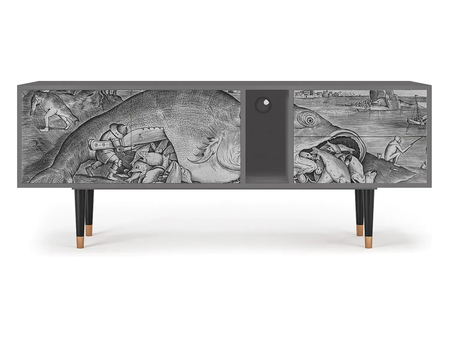 Móvel De Tv* Mueble de TV - 170х69х48 cm - T1 - Big Fish Eat Little, Cinza Cinzento
