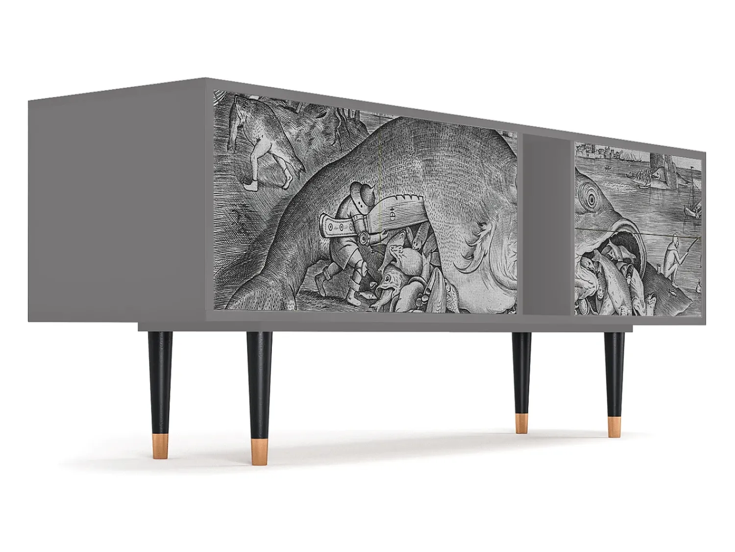 Móvel De Tv* Mueble de TV - 170х69х48 cm - T1 - Big Fish Eat Little, Cinza Cinzento