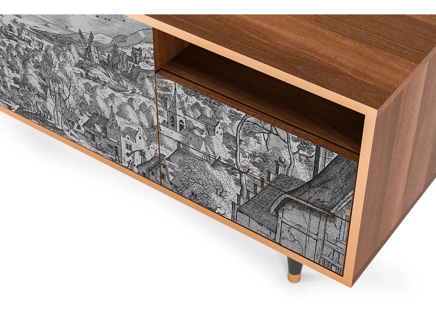 Móvel De Tv| Mueble de TV - 125х56х41 cm - T7 - Bird Dropping, Nogueira Castanho
