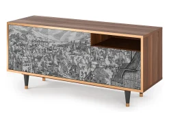 Móvel De Tv| Mueble de TV - 125х56х41 cm - T7 - Bird Dropping, Nogueira Castanho