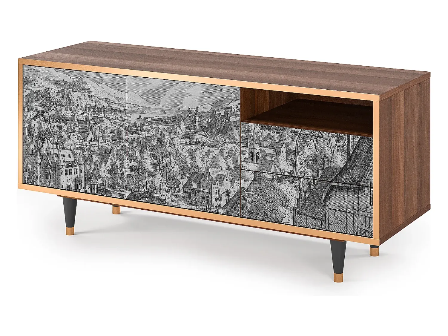 Móvel De Tv| Mueble de TV - 125х56х41 cm - T7 - Bird Dropping, Nogueira Castanho