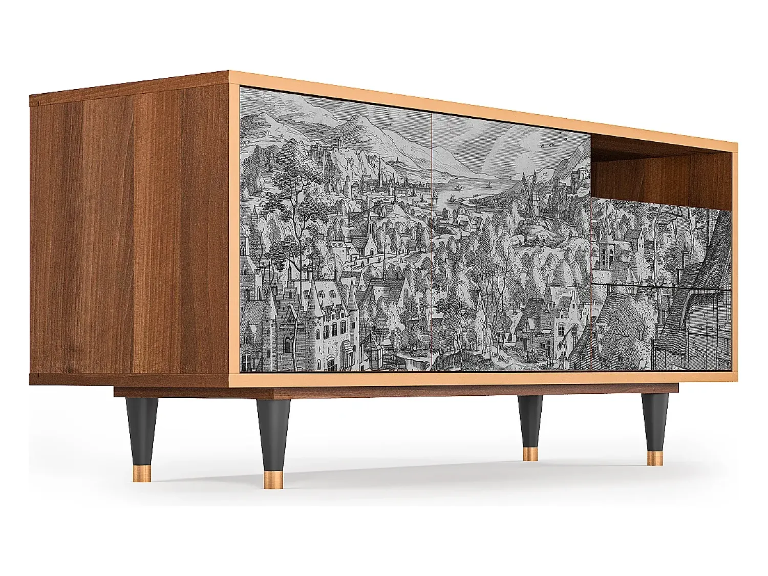 Móvel De Tv| Mueble de TV - 125х56х41 cm - T7 - Bird Dropping, Nogueira Castanho