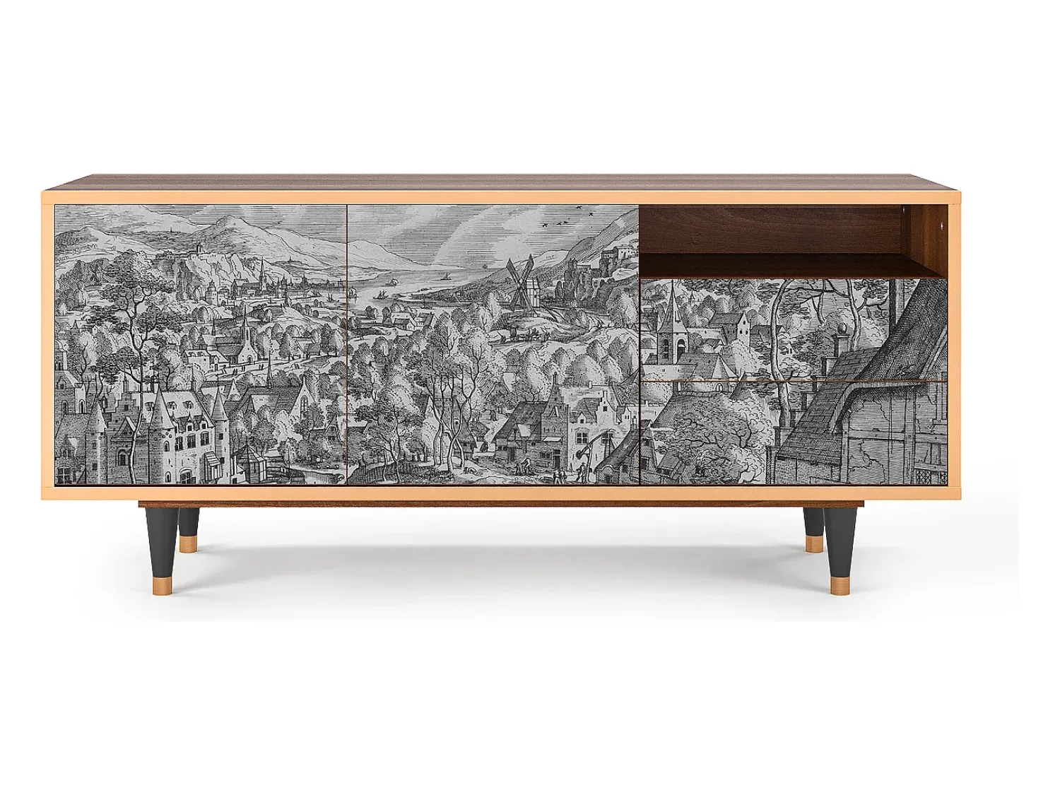 Móvel De Tv| Mueble de TV - 125х56х41 cm - T7 - Bird Dropping, Nogueira Castanho