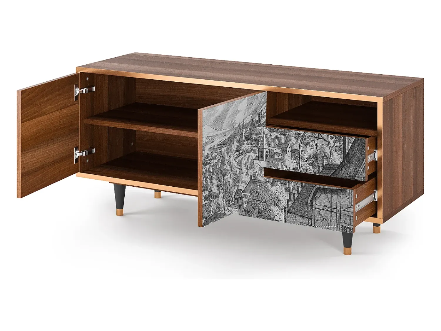 Móvel De Tv| Mueble de TV - 125х56х41 cm - T7 - Bird Dropping, Nogueira Castanho