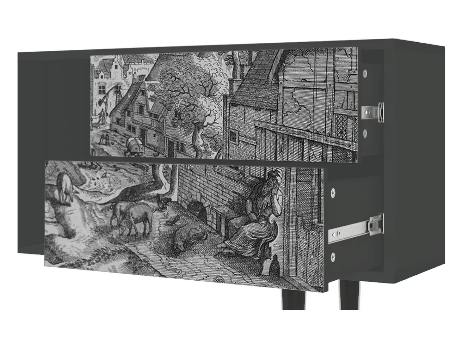 New Mueble de TV - 170х69х48 cm - T1 - Bird Dropping, Antracite Cinza antracite