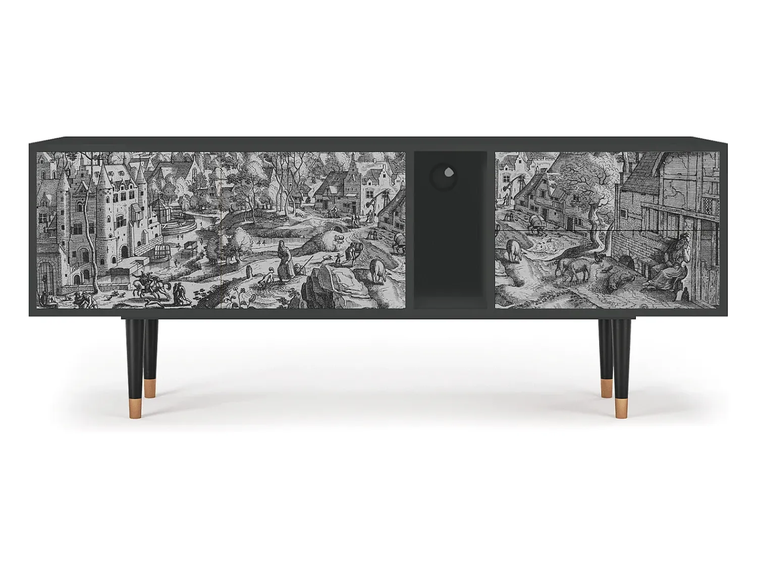 New Mueble de TV - 170х69х48 cm - T1 - Bird Dropping, Antracite Cinza antracite